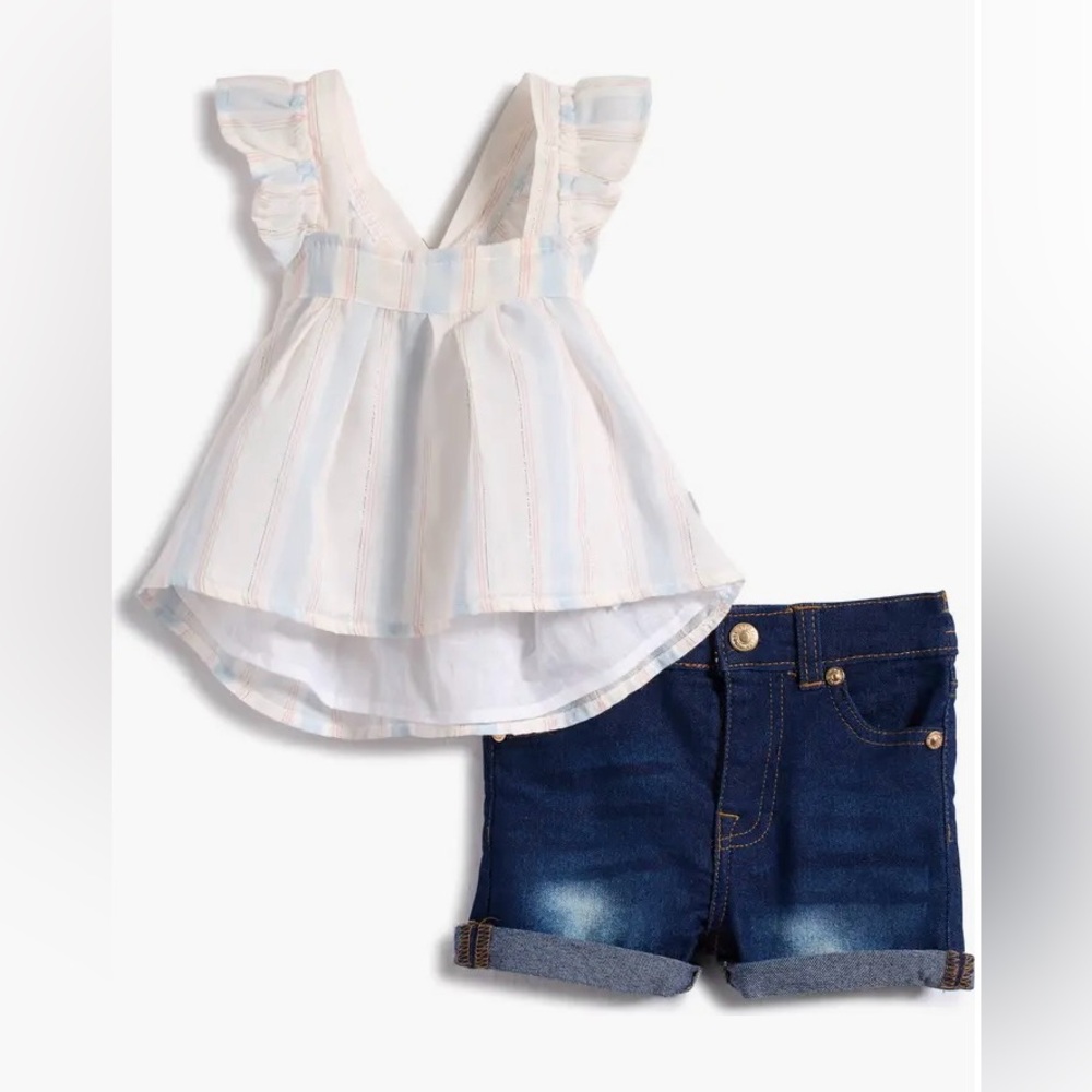 7 For All Mankind Ruffle Babydoll Top & Denim Shorts Set (Baby 12 months) NWT